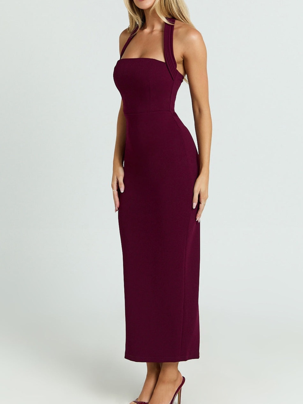 NWT REVOLVE Showpo Salome wine Halter Fitted Maxi Dress US 2 - Picture 9 of 10